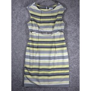 Calvin Klein Women's Size 14 Sheath Dress Striped‎ Yellow Gray White Career